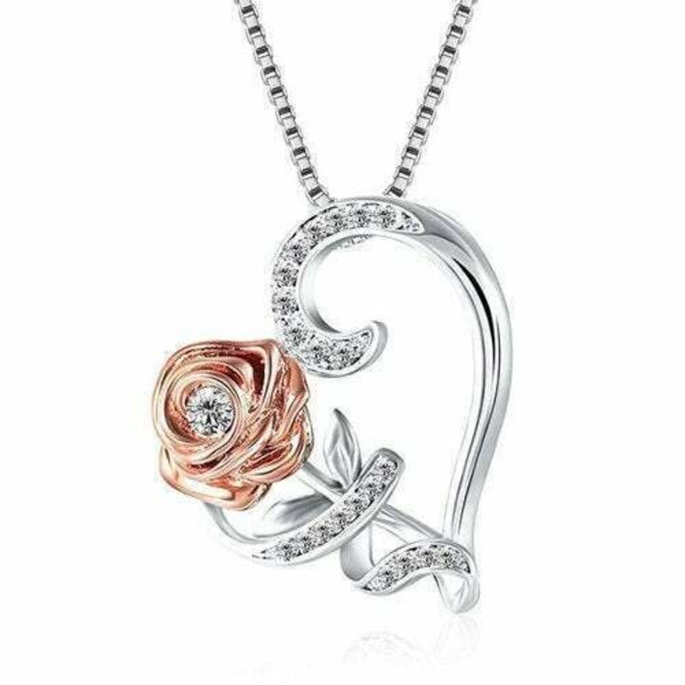 Rose/Heart‎ Shaped-Pendant Necklace-NEW